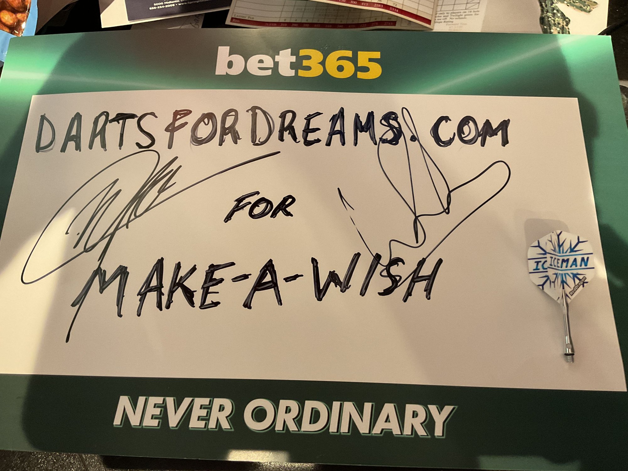 Everyone gets a sign.  The other side says 180 (A Max score) that they put up and scream when it happens and you make your own billboard on the other.