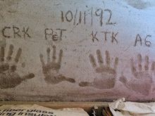 Handprints of my kids' and their friends' in the generalato slab.  