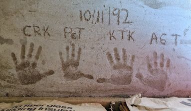 Handprints of my kids' and their friends' in the generalato slab.  