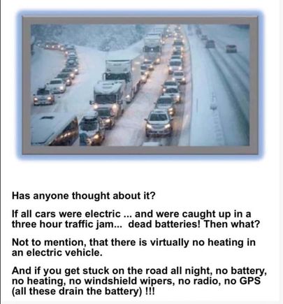For those  of us in Northern climates 

Plus Gas tax pays for roads so unless electric vehicles start to pay as well no upgrades to the road system.