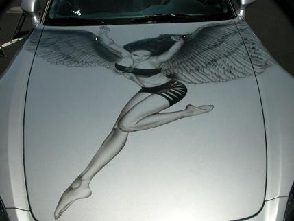 040605 Birdgirl on hood.JPG