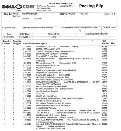 Dell Packing Slip