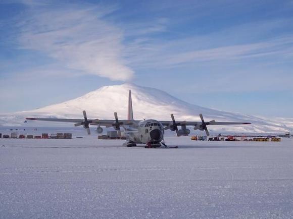 An LC130H with Mt. Erebus in background