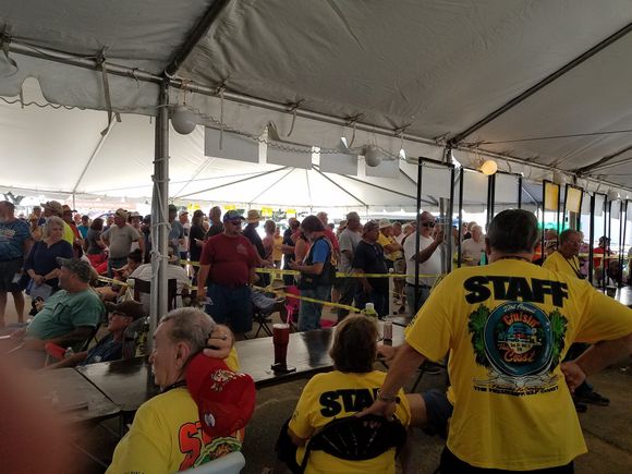 Registration. Monday is always crazy, with about a thousand people waiting to check in at 10:00 AM opening. You could check in all week but some people can't wait.