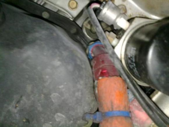Oil sender in the sandwich plate, oil cooler goes straight into the block.