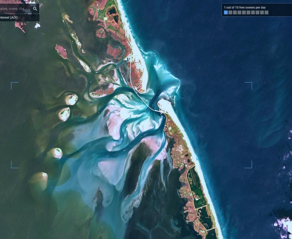 Satellite Shot Gull Island to Hatteras Inlet (Sound) and Ocracoke