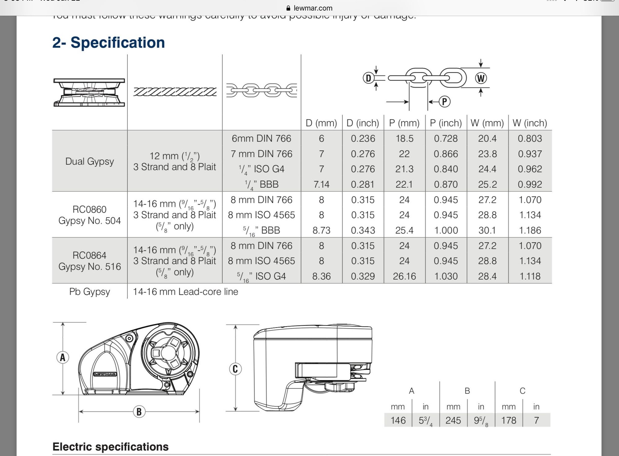 Lewmar Winch Size Chart
