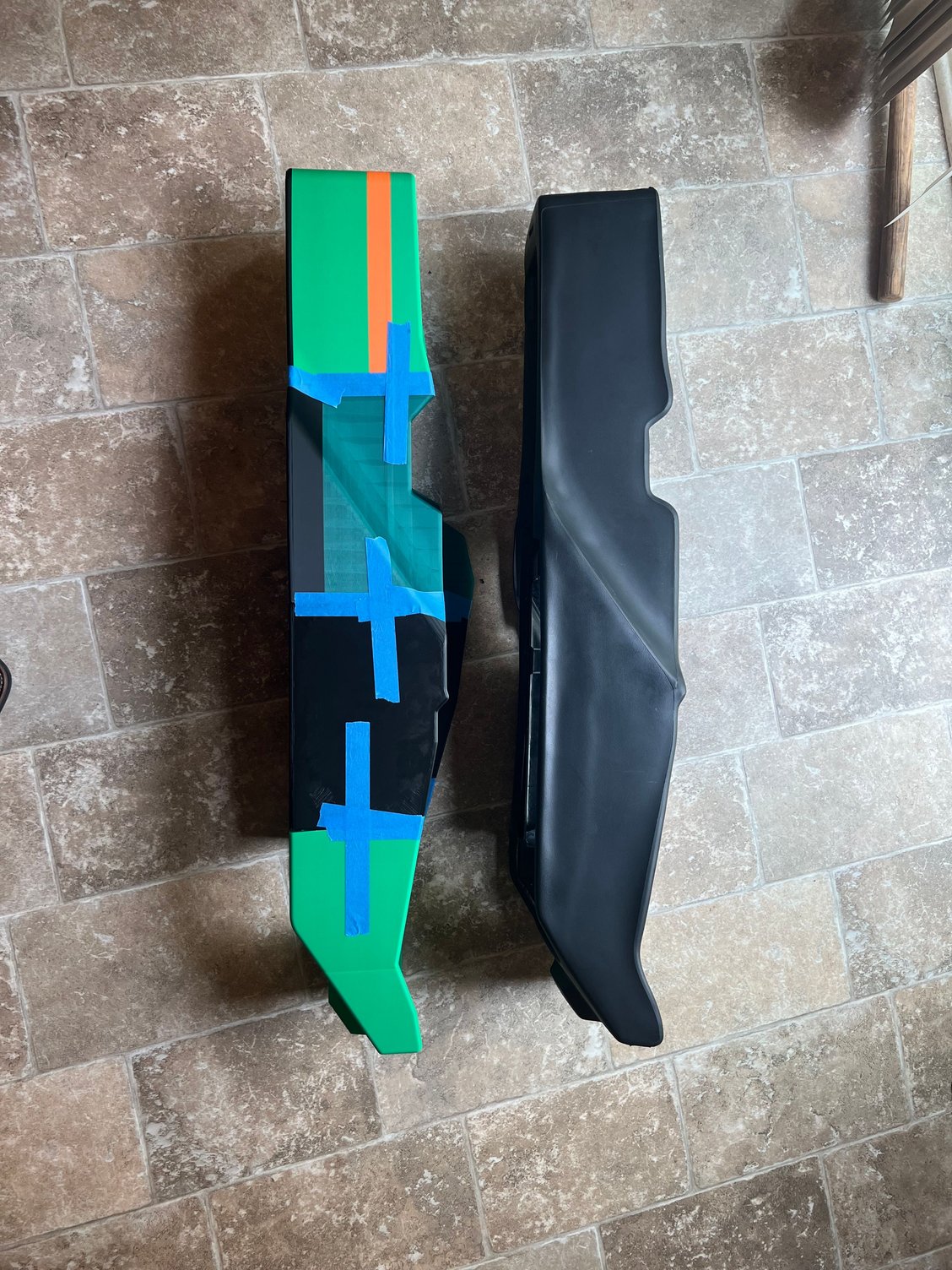 Early prototype next to original center console. Driver View.