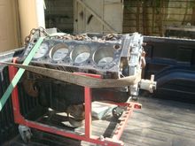 The brand new short block that we are robbing the crank and rods from to build the 302 inch engine. 