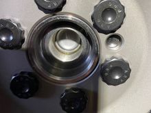 This picture shows the big bearing has been removed and I'm about to press in the new, small bearing.