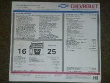 1992 B4C 1G1FP2389NL120123 REPRODUCTION WINDOW STICKER BASED ON GM HERITAGE INVOICE