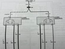 This looks pretty straightforward.  The window switches in the center console get their power from the pink wires.  For the driver's side, the dark blue wire should send power to the window motor to raise the window.