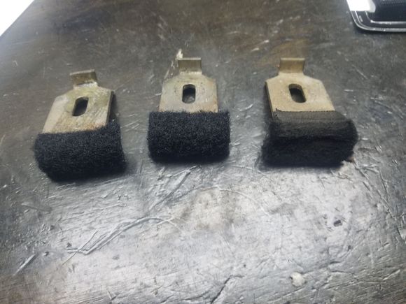 Final result, with the one on the right being an original window guide from my 85 TA that is being replaced with the redone units.