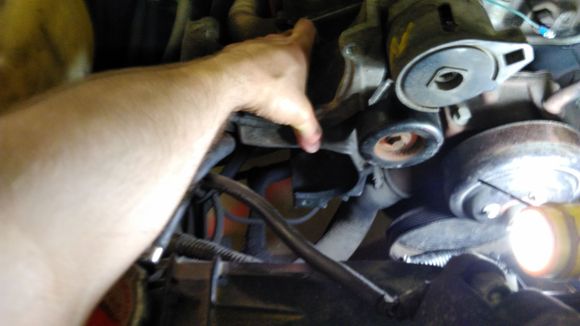 This picture of the Caprice bracket in place was a bit hard to get.  My thumb is pointing roughly towards the stud, which has nothing to connect to.