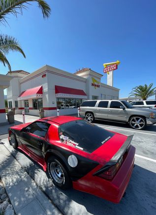 Drove it to work again today. Why not get some In n out burger for lunch. No cup holders. At least yet. So no refills to go haha