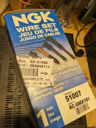 Spark plug wire set. Not installed yet. Wires are there but will have to check if anything else was included in the package.