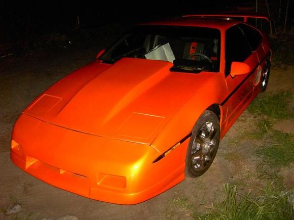 PICT0143 This Shows My IROC Hood Scoop. Which has 4 inch to Kool Front Radiator, The HoK Paint has a Special Additive from SoCal to Glow in the Darl Live Volcanic ash.