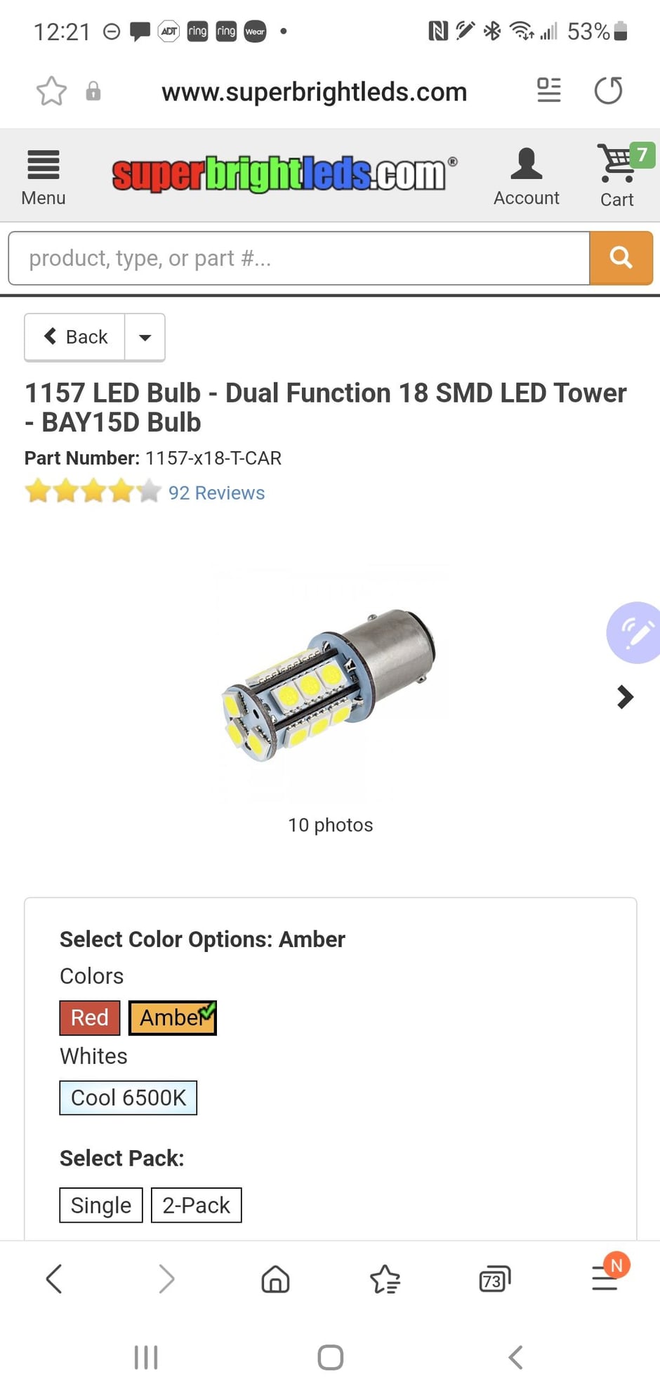 921 CAN Bus LED Bulb - 13 SMD LED Tower - Miniature Wedge Base