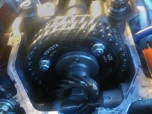 New adjustable cam sprocket installed (I degreed the camshaft and adjusted it to compensate the block being decked a bit and then advanced it some more to move the power band into the lower end RPM range