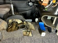 blue tape on floor is where the shifter mount is lining up currently