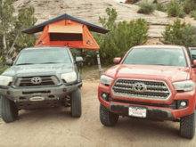 Mine is the grey Tacoma. Bigger tires are on now. This was is in Moab last May. Planning another trip for mid May.