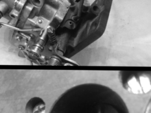 Here I'm using India ink to see where these vac lines go. After doing my experiments with the vacuum and the '87, I traced the lines from the distributor advance to this spot on the carburetor. I know the 20R and 22R carburetors are different, but in this case they are the same. Luckily for me, the 20R distributor only has one port for vacuum advance, and there are three lines here and they all go to the same place. Two of them I'll be using to control the fuel pump diaphragm, and the other one 