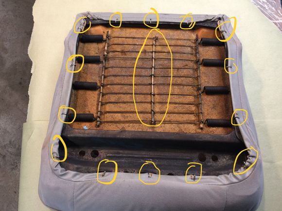 Everywhere i’ve circled in yellow is a new hog ring and listing wire.