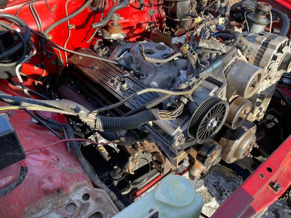This is what a 305 Chevy looks like in a 4runner engine bay.