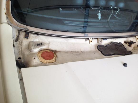 Passenger side area with Cowl removed - the red plug is my home made cover