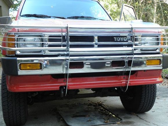 Bumper, Grill and Brush Guard.   Center bolted up fine but the side pieces are about an 1.5 inches to high and not vertical.