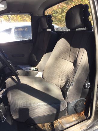 Volvo 240 seats, fit perfect, just sat on a 1"x1" steel block: seats very comfortable and adjustable, tho not much extra room in this cab.
