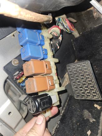 Relays above interior fuse box on driver side foot well.
