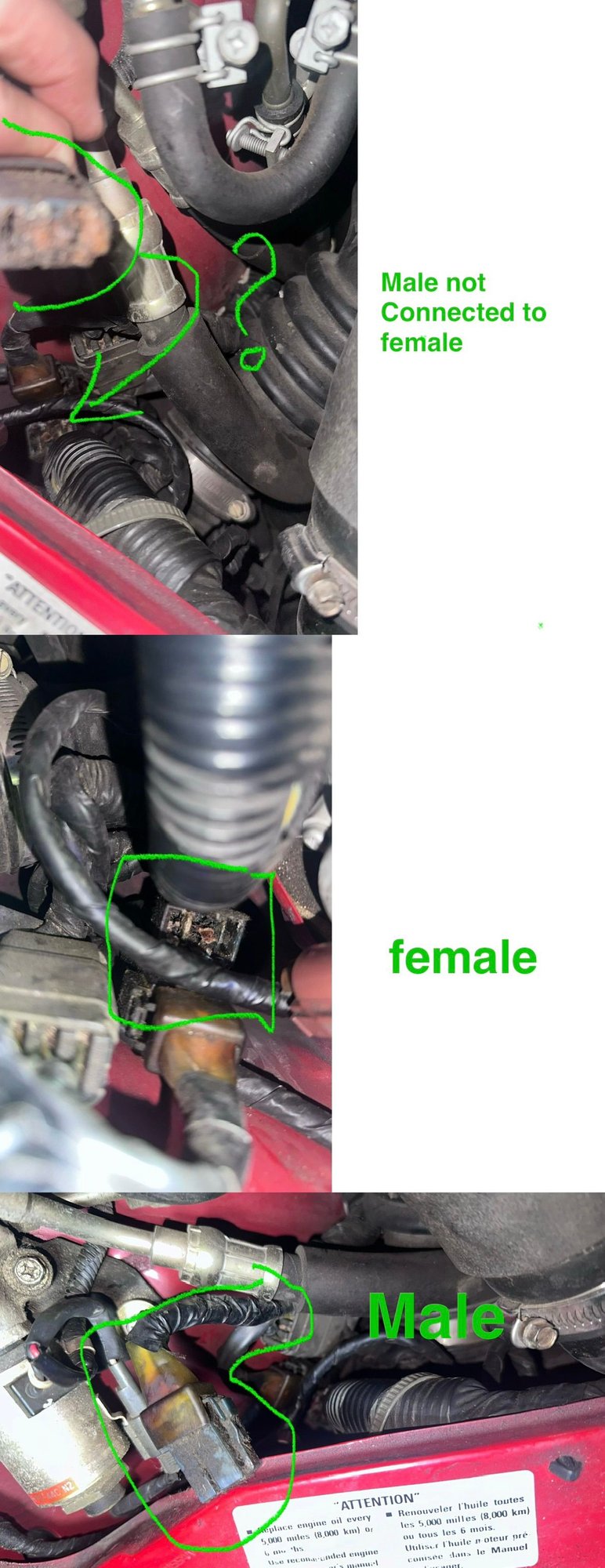 Unconnected wire behind and below (LHD) passenger side headlight