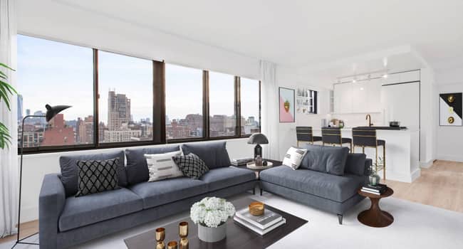 Living room with expansive city view